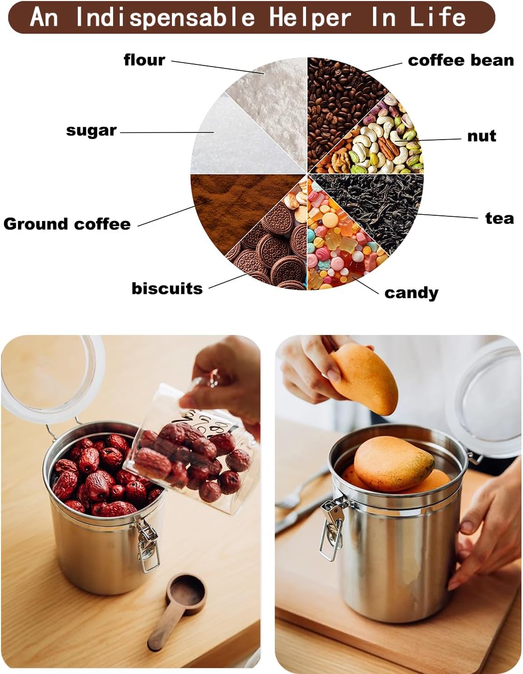 Kaffeedose Luftdicht mit Deckel Kaffeebohnen Behälter für Kaffeepulver Bohnen Tee Mehl Müsli Zucker,