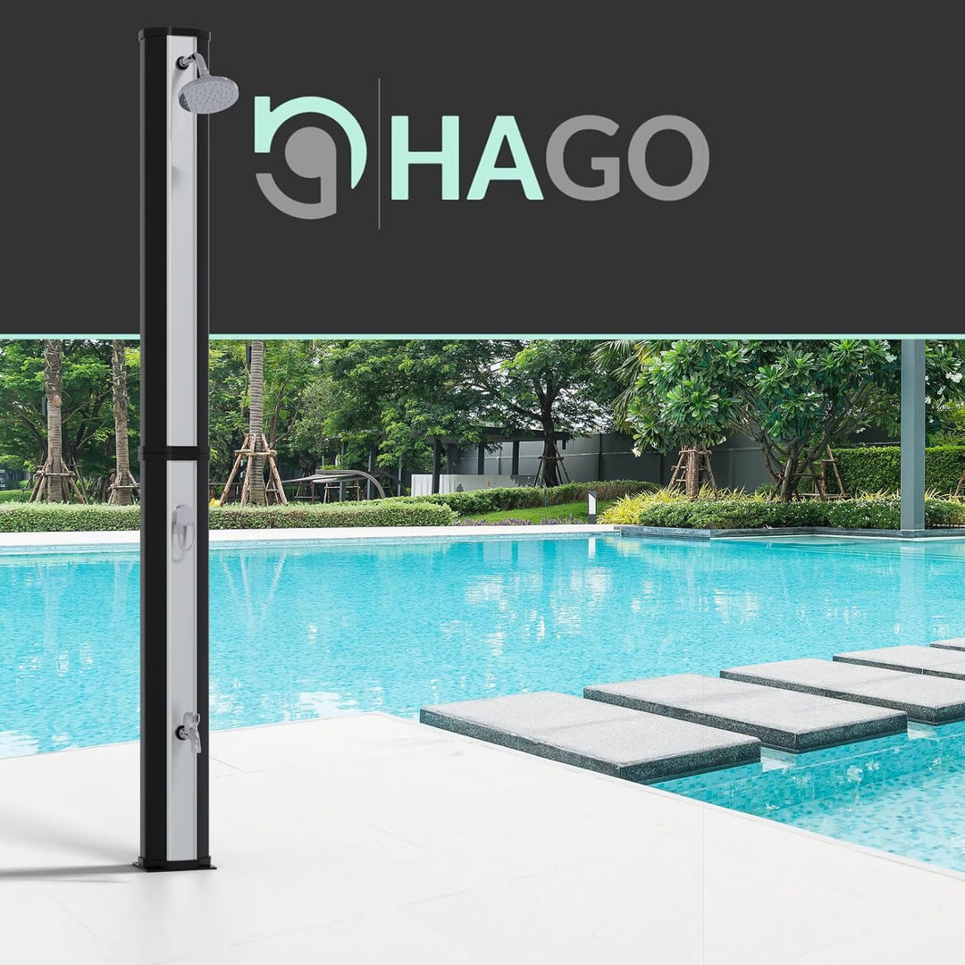 HAGO Solardusche | 35L | eckig | Schwarz/Silber | Pooldusche | Campingdusche | Gartendusche | Outdoo