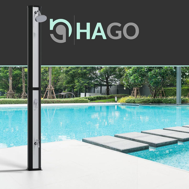 HAGO Solardusche | 35L | eckig | Schwarz/Silber | Pooldusche | Campingdusche | Gartendusche | Outdoo