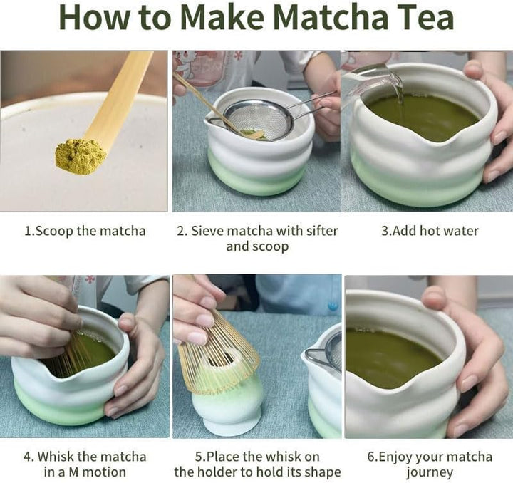 Zixrmor Premium Matcha Set – Matcha Schale, Bambusbesen und Matcha-Löffel Filterlöffel Matcha Set– V