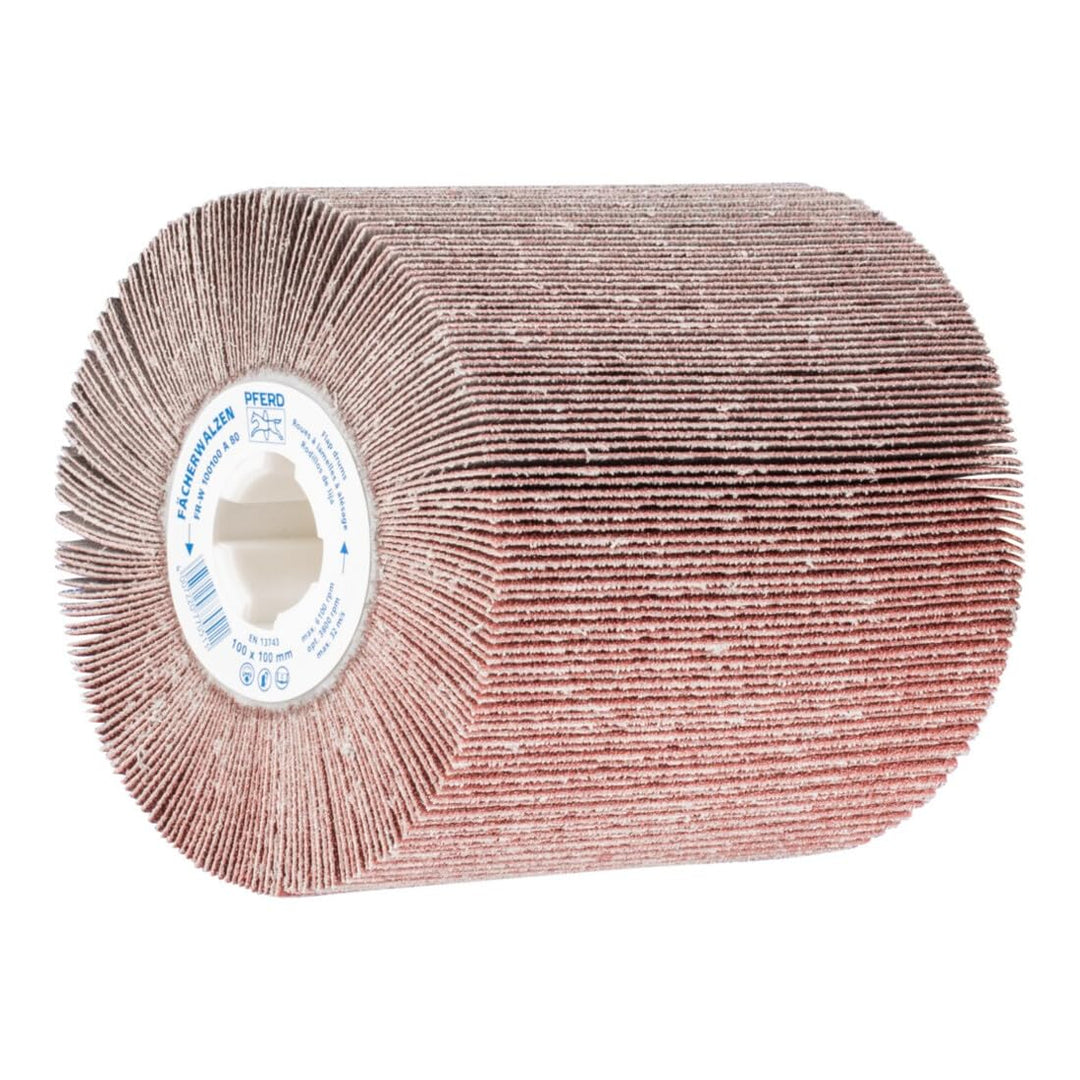 PFERD Fächerschleifwalze | 100 x 100 mm, Keilnut 19mm, Korund A 80 | 44783080 – zum universellen Ein