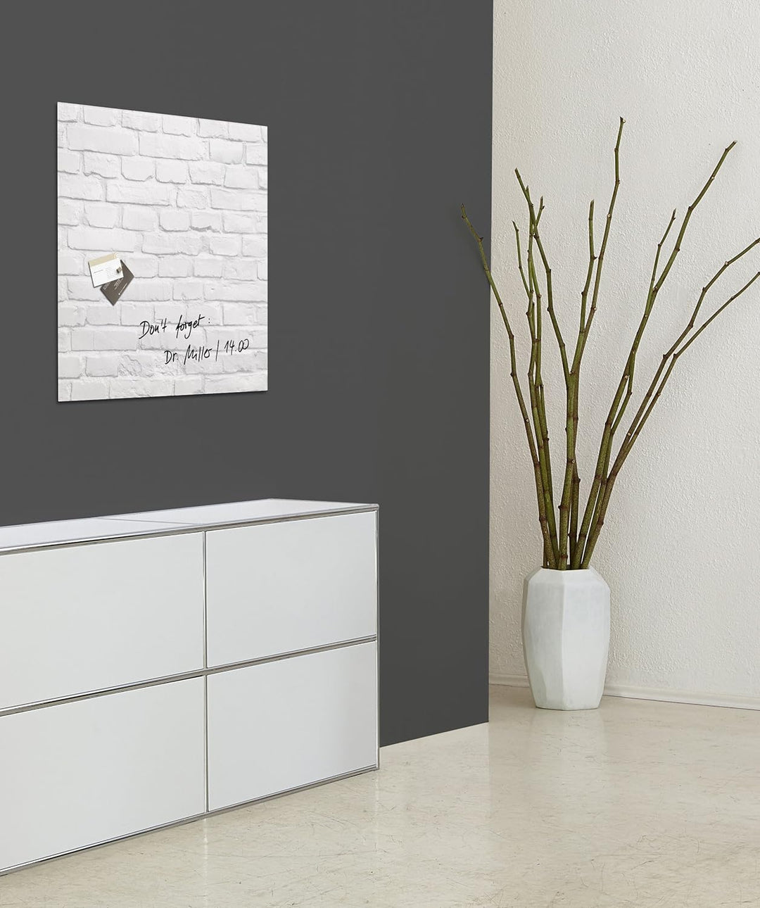 SIGEL GL164 Premium Glas-Magnettafel 48 x 48 cm Motiv White-Klinker hochglänzend, TÜV geprüft, einfa