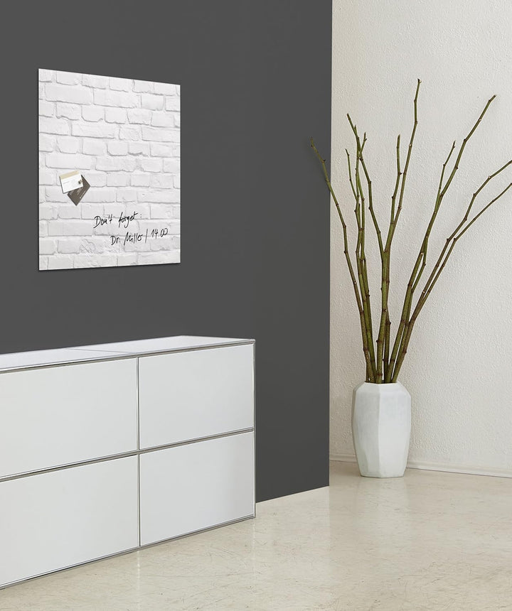 SIGEL GL164 Premium Glas-Magnettafel 48 x 48 cm Motiv White-Klinker hochglänzend, TÜV geprüft, einfa