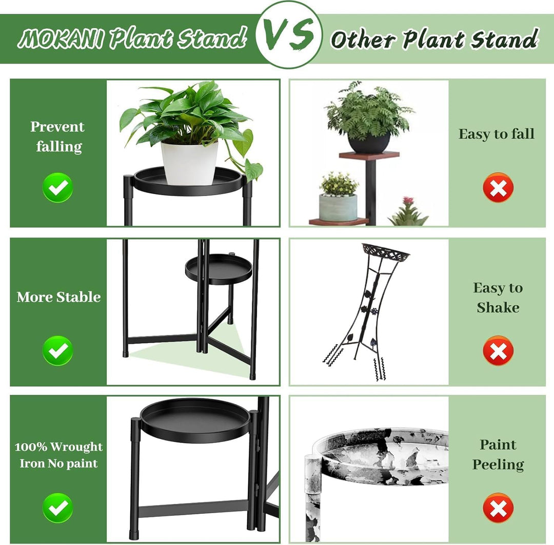 Blumenständer Metall mit 3 Ebenen, Pflanzenständer Metall mit 10 Zoll breiter Tablett, Platzsparende