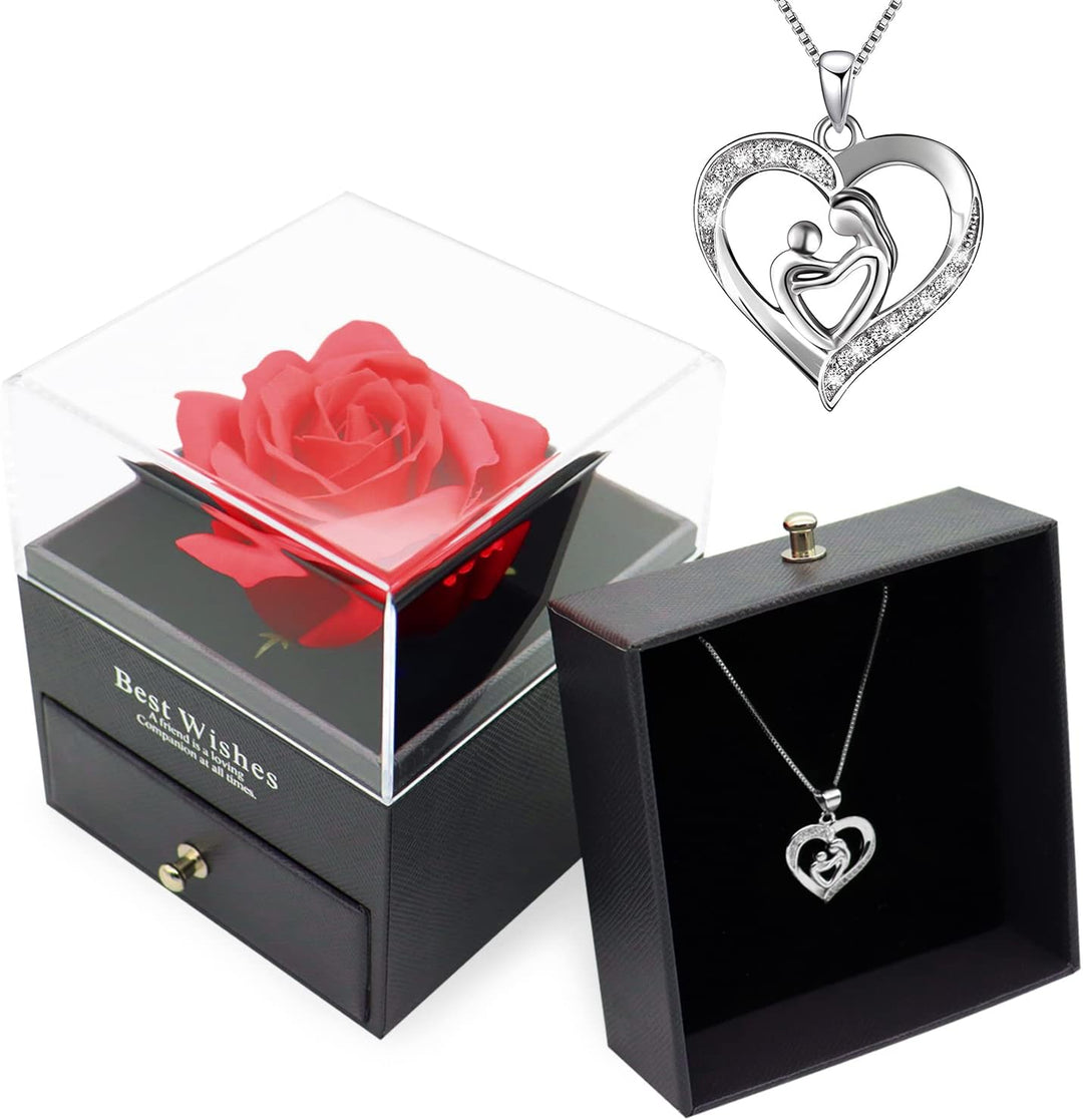 LIHELEI Handgefertigte Rosen Schmuck Geschenk Box mit Herz Kette Halskette für Damen, Geschenke für