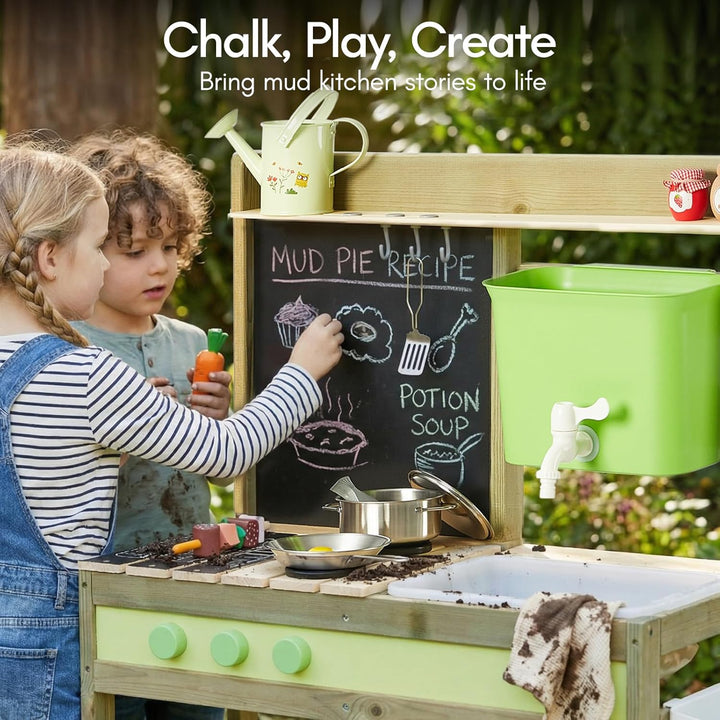 Matschküche Kinder Outdoor Holz Mud Kitchen Spielküche, Aussenküche für Kinder mit 10 Spielzubehör,