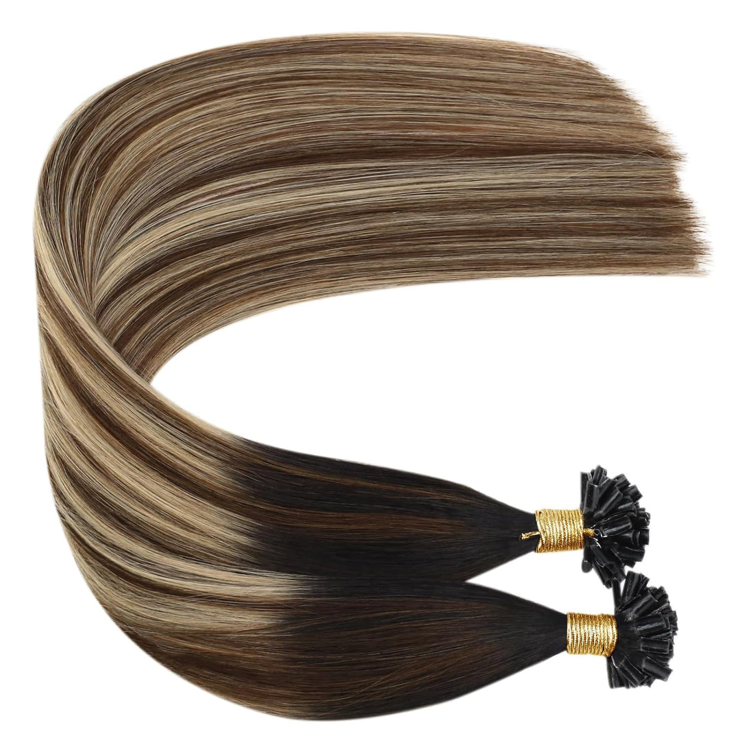 Ugeat Balayage Bonding Extensions U Tip Hair Extensions Echthaar Pre Bonded Extensions Balayage Schw