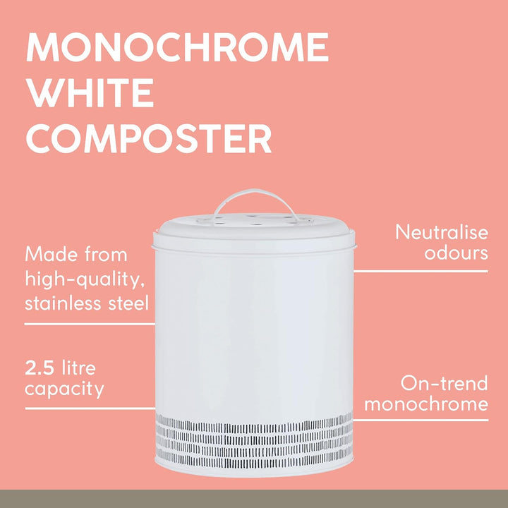 Monochrome Komposter, weiss, 2,5 Liter 17 x 17 x 24 cm Weiss, 17 x 17 x 24 cm Weiss