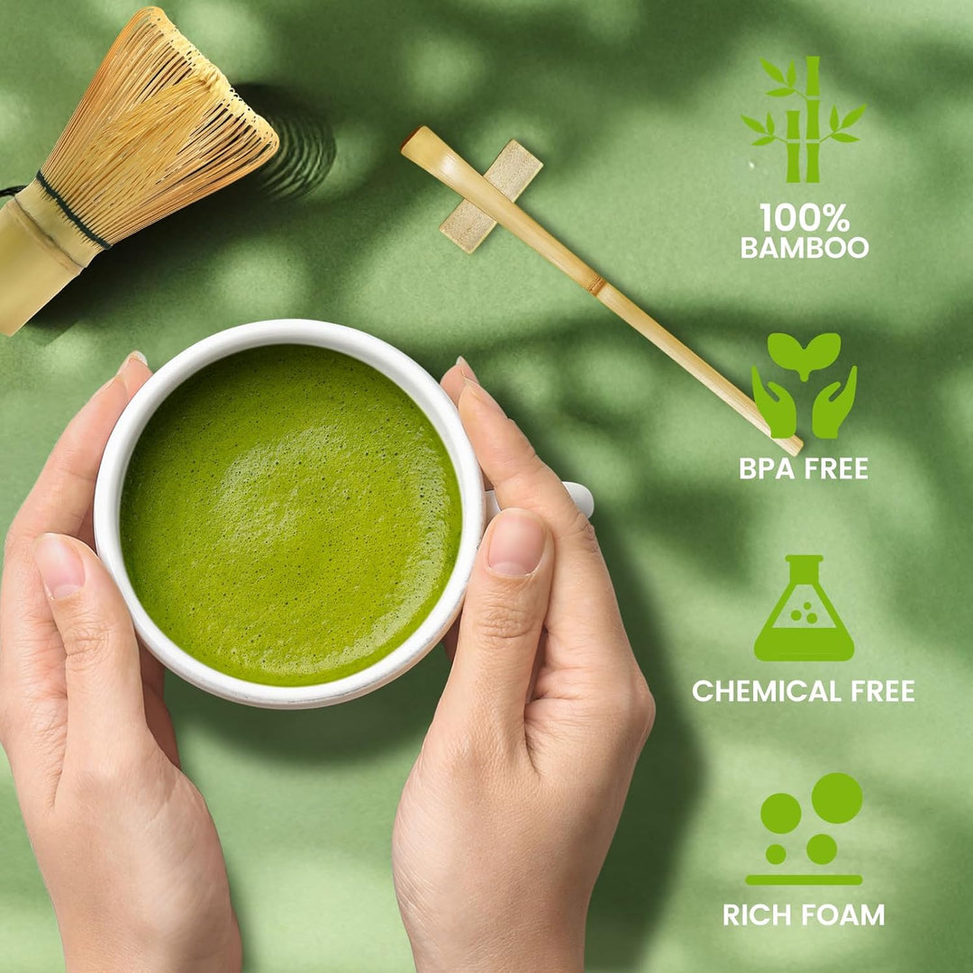 Accwork Matcha Set, 7er-Set Macha Tea Set Matcha zubehör mit Matcha Löffel, Matcha Schale mit Auslau