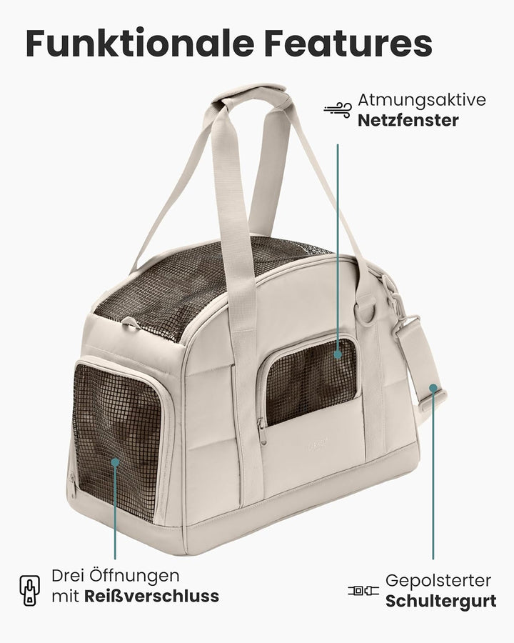 Larkson Hundetransportbox für Kleine Hunde bis 8kg Beige - Tjark - Hundetasche fürs Flugzeug - Trans