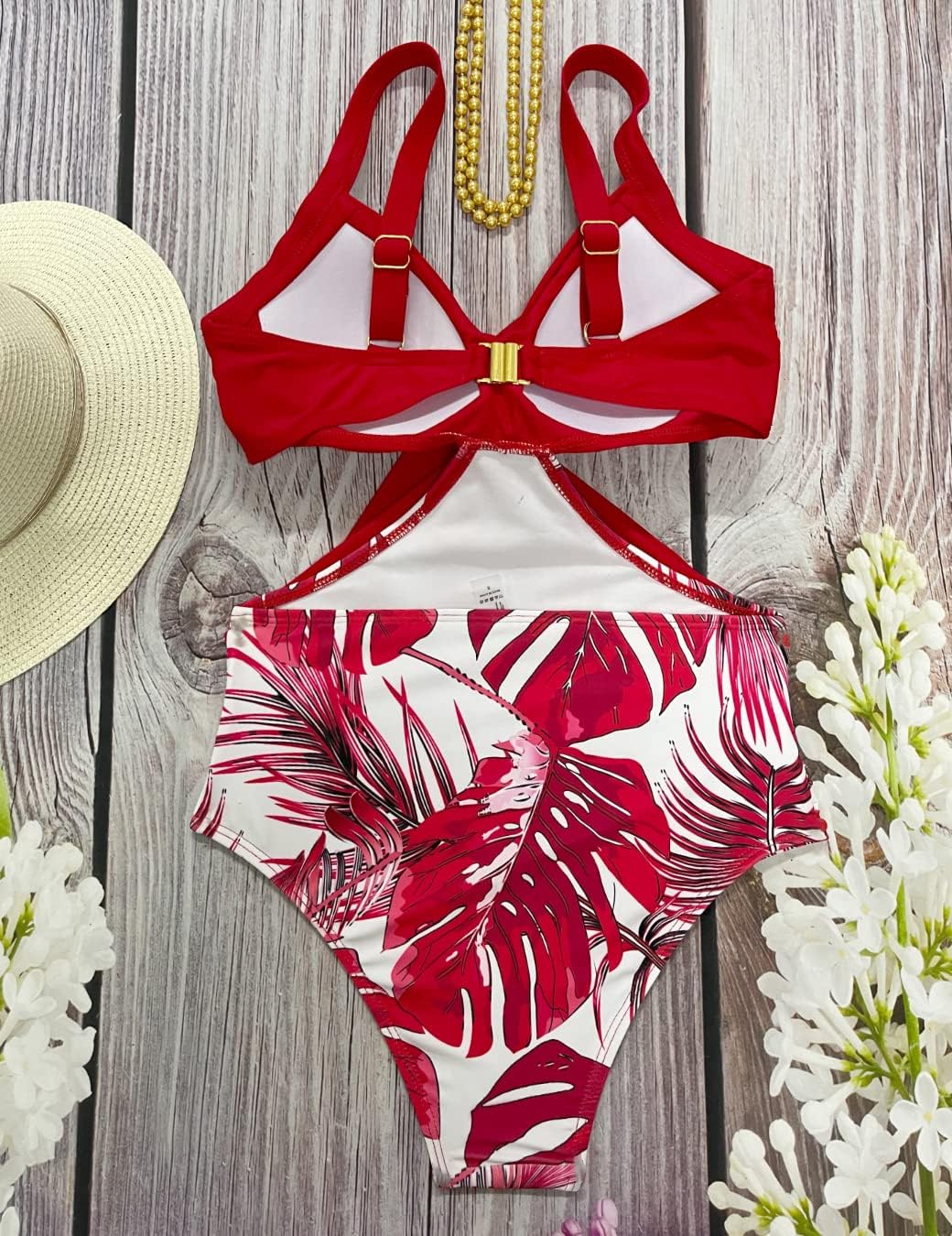 Rayson Damen Badeanzug Monokini Vorne Criss Cross Neckholder Push Up Bandeau Cut Out High Waist Wrap