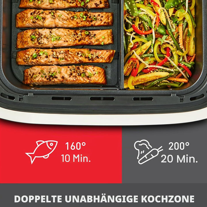 Moulinex Dual Easy Fry Flex, Luftfritteuse mit FlexCook Trennwand, 9 l Fassungsvermögen für bis zu 8