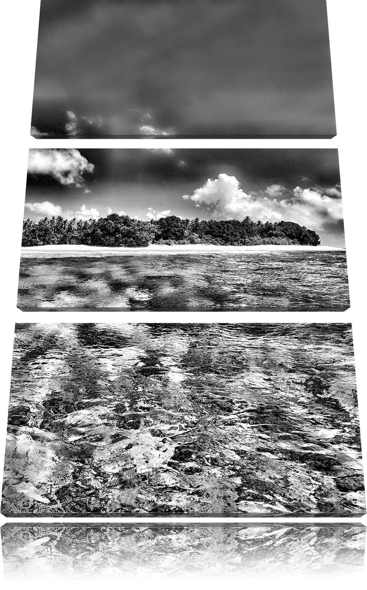 Pixxprint Monocrome, Malediven Traumstrand Blaues Meer als Leinwandbild/Grösse: 3 Teilig (120x80 cm)
