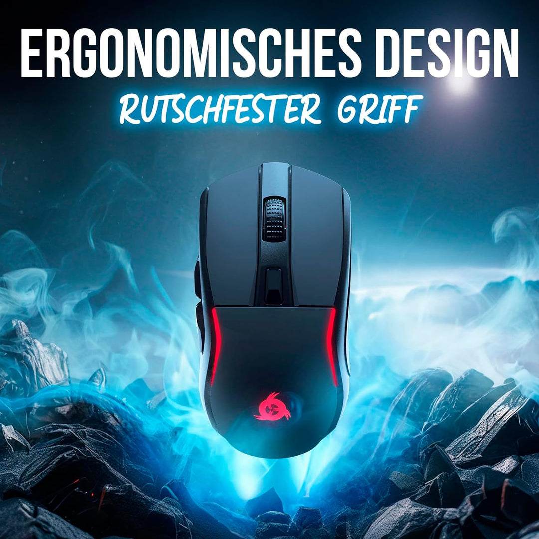 KLIM Blaze Y Wiederaufladbare kabellose Maus - NEU - Gaming Maus mit RGB und Ladestation - Hochpräzi