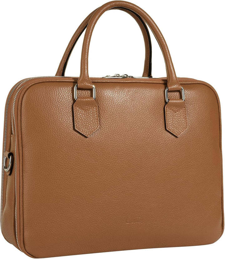 Cluty Aktentasche echt Leder Damen - 021833 Cognac, Cognac