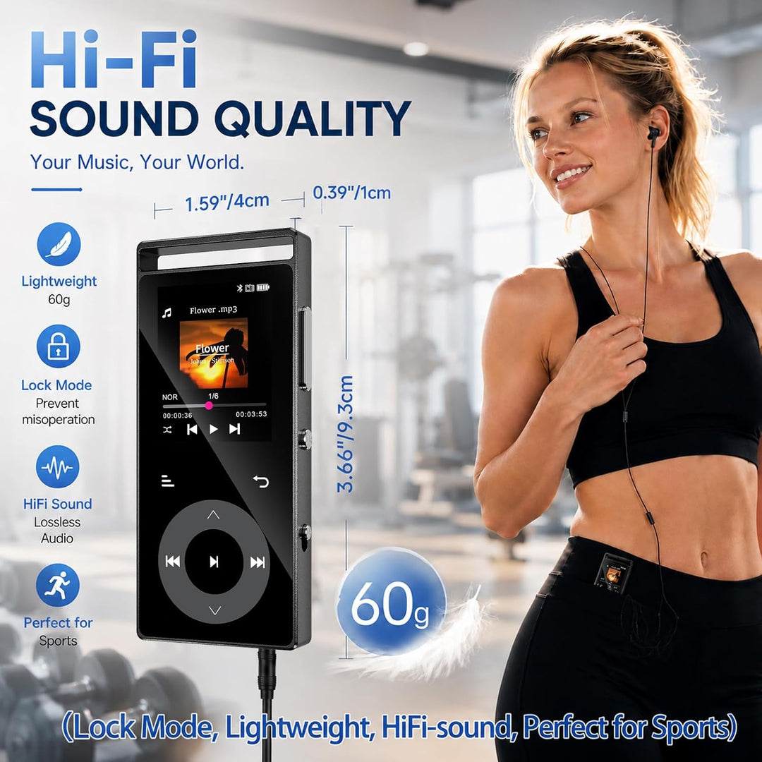 90GB MP3 Player Bluetooth 5.3, HiFi-Sound MP3-Player mit Touch-Tasten | MP3 mit Musik, Farbdisplay,