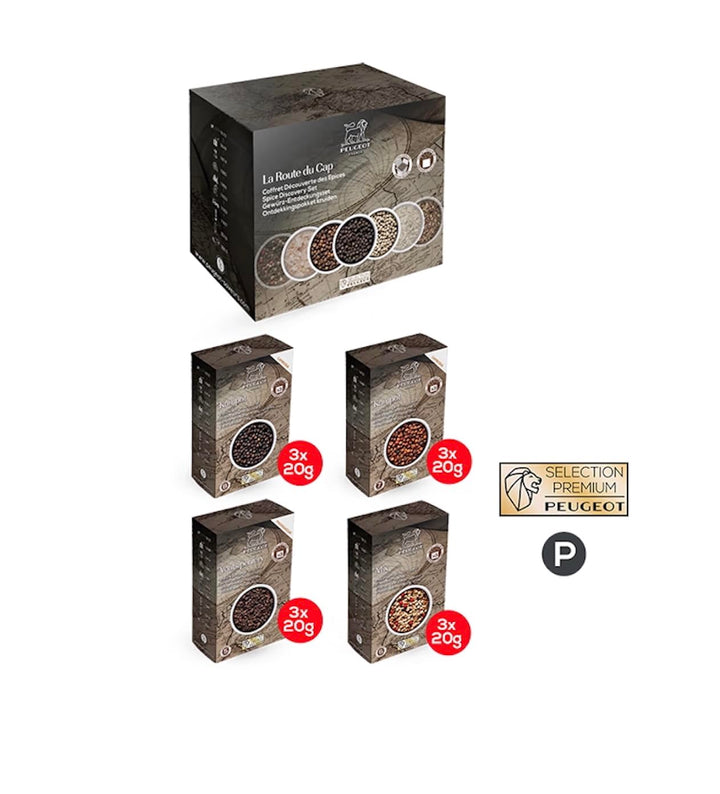 PEUGEOT Premium-Pfeffer-Multipack - Kampot Black & Red, Voatsiperifery, Fresh Blend - Herkunft: Kamb