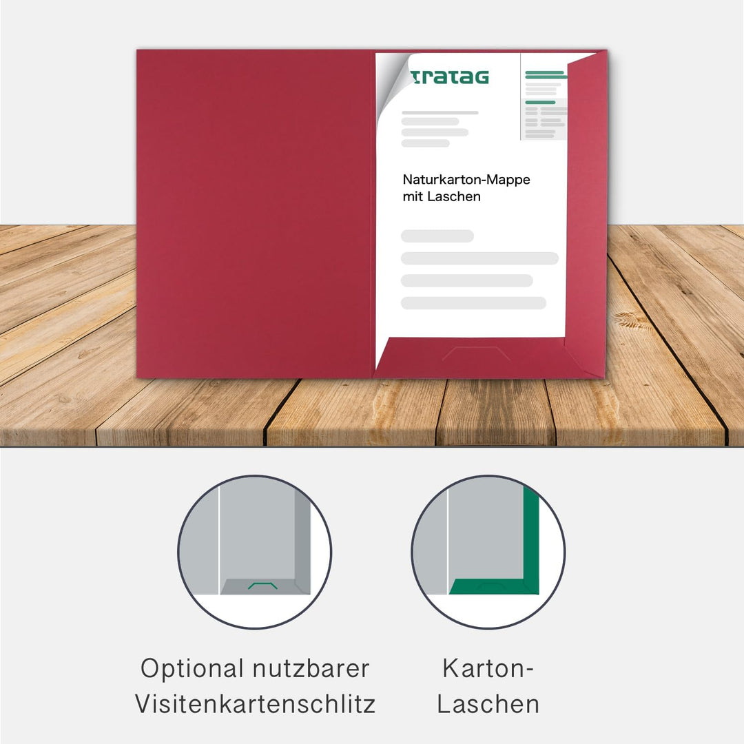 Präsentationsmappe A4 in Rubinrot 20 Stück (wählbar) - erhältlich in 7 Farben - direkt vom Herstelle