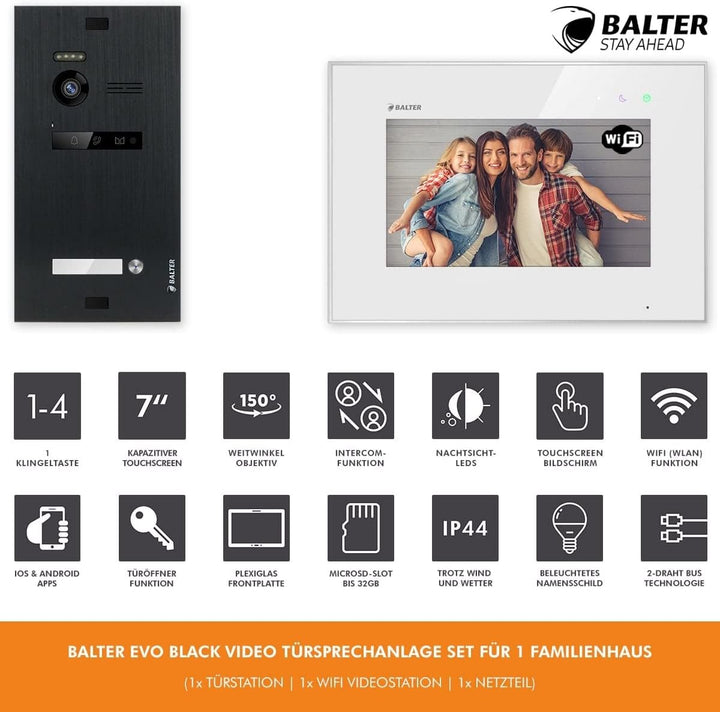 Nonic BALTER EVO Black Video-Türsprechanlage WLAN 1 Familienhaus (1x Türstation mit Kamera, 1x Touch