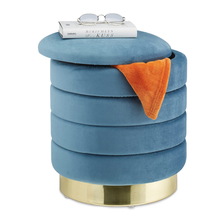 Relaxdays Samthocker mit Stauraum, rund, Hocker Samt, eleganter Polsterhocker, HxD: 43,5x39 cm, Sitz