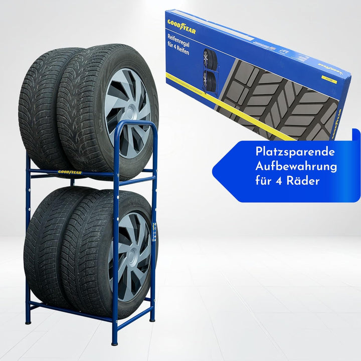 Goodyear Reifenregal für 4 Reifen, platzsparende Aufbewahrung, höhenverstellbar, 2 Ebenen, Tragkraft