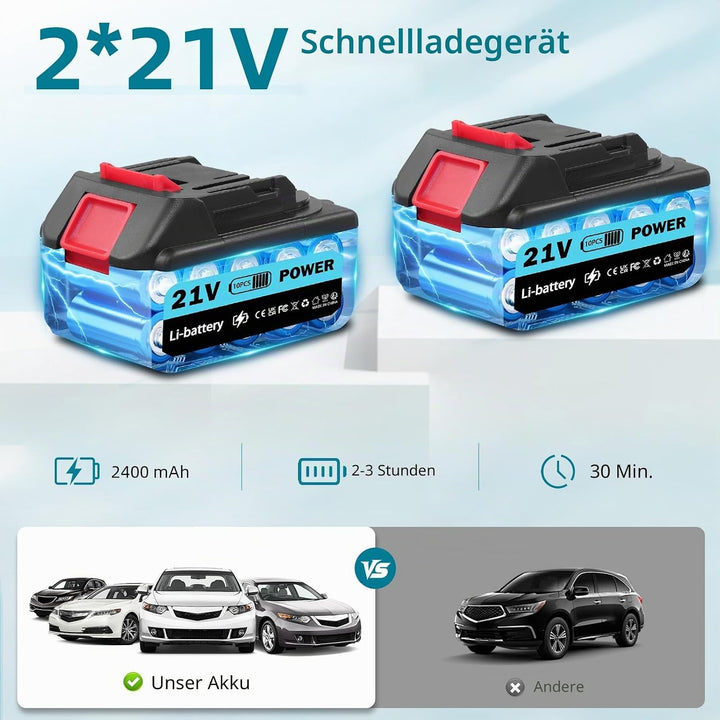 Kabelloser Hochdruckreiniger 21V 62 Bar 3000W Tragbar - Mit Akku, Ladegerät, 6-in-1 Verstellbarer Dü