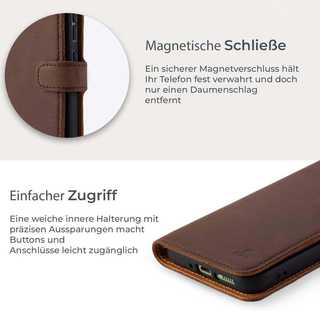 Snakehive Samsung Galaxy A34 Hülle Leder - Stylische Handyhülle mit Kartenhalter & Standfuss - Handy