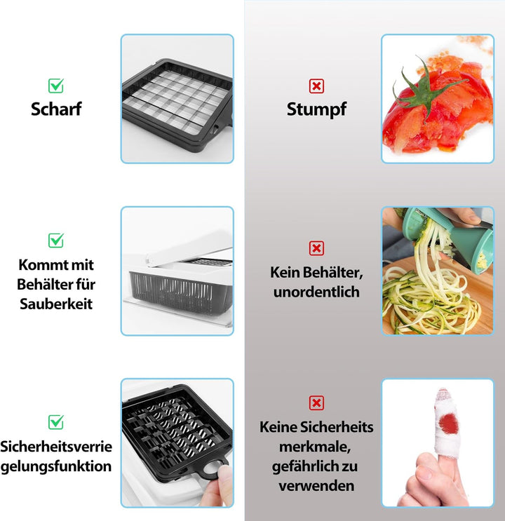 15-in-1 Gemüseschneider Mehrzweck-Gemüseschneider, 7 Austauschbare Edelstahl-Lebensmittelhacker-Schn