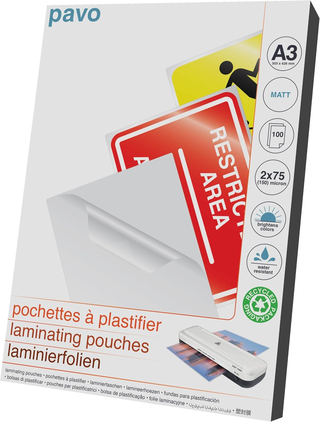 Pavo Premium Laminierfolien DIN A3, 2 x 75 micron, 100-er Pack, matt