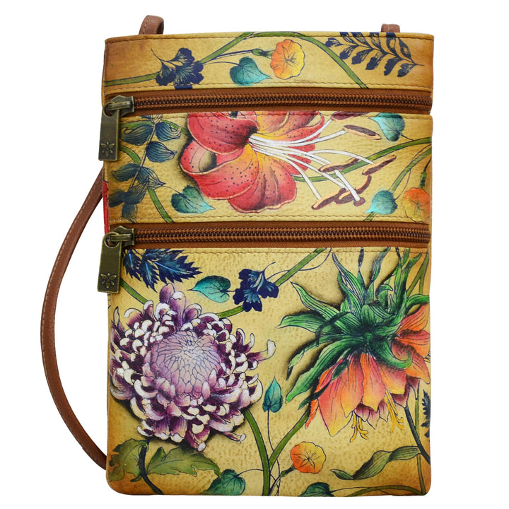 Anuschka Damen Women's Leather Hand Painted Double Zip Travel Crossbody Bag Umhängetasche, Handtasch