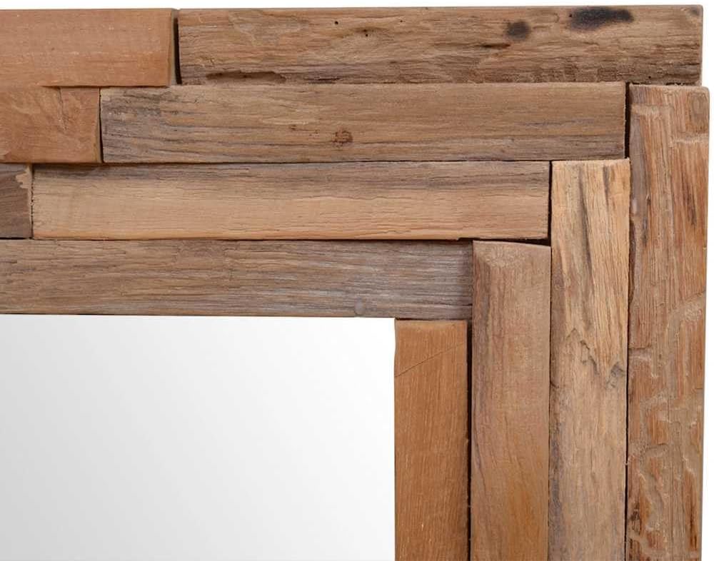 vidaXL Teak Dekorativer Spiegel Handgefertigt mit 4 Aufhängehaken Holzspiegel Wandspiegel Flurspiege