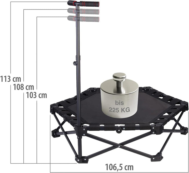 Speeron Fitnesstrampolin: Klappbares Fitness-Trampolin für Erwachsene, Halte-Griff, 106 cm Ø (Fitnes