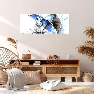 Wandbilder Dekoration Wohnzimmer Hund Regenschirm Regen Wetter Panorama Bilder auf Leinwand 120x50cm