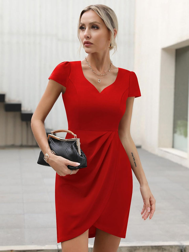 Missufe Damen Cocktailkleid Partykleid Hochzeitsgast Wickelkleid Minikleid Bodycon Elegant Sommerkle