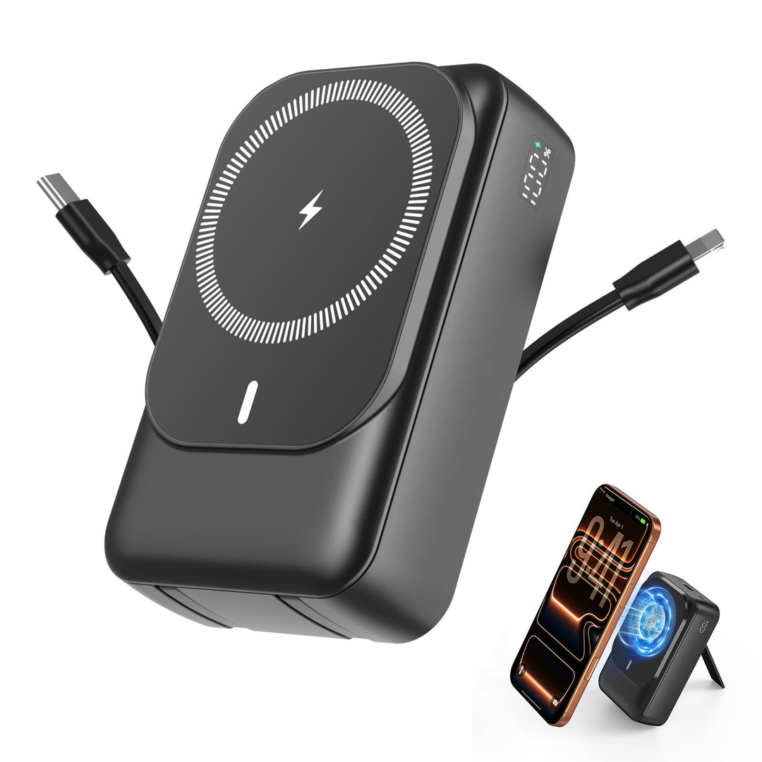 Magnetische Wireless Powerbank 26800mAh, Power Bank für Magsafe mit Eingebauten Kabeln, 5 Ausgänge P