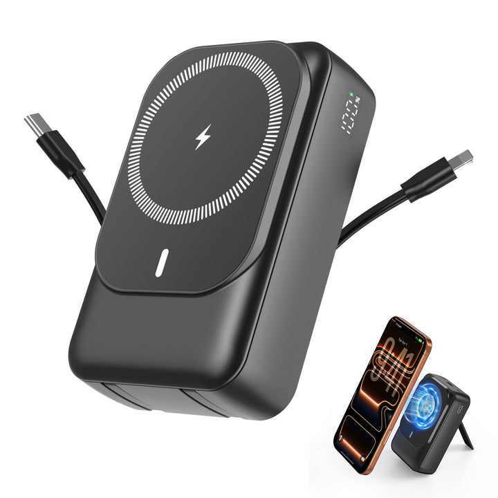 Magnetische Wireless Powerbank 26800mAh, Power Bank für Magsafe mit Eingebauten Kabeln, 5 Ausgänge P