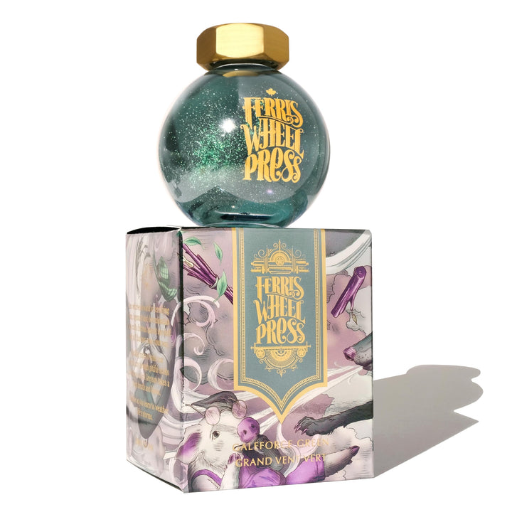 Ferris Wheel Press Fountain Pen Ink, FerriTales Collection, Deep Eucalyptus with Duochrome green/pin