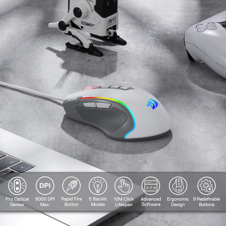 Redragon M612 RGB Gaming Maus, 8000 DPI kabelgebundene optische Gamer-Maus mit 11 programmierbaren T