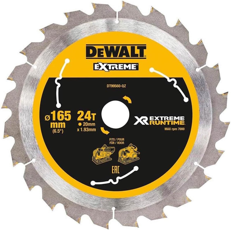 Dewalt XR Extreme Runtime Kreissägeblatt (für Tauchkreissägen, Sägeblatt-Ø 165/20 mm, 24 WZ/FZ, für