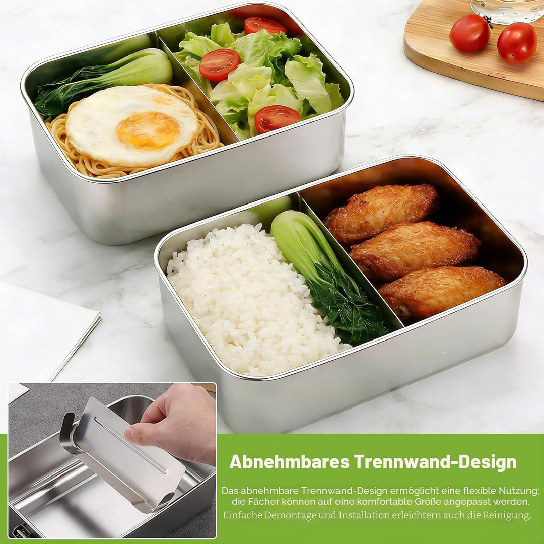 2 Stück Brotdose Edelstahl mit Fächern, 850ml Edelstahl Bento Box Lunchbox für Kinder &amp; Erwachsene,