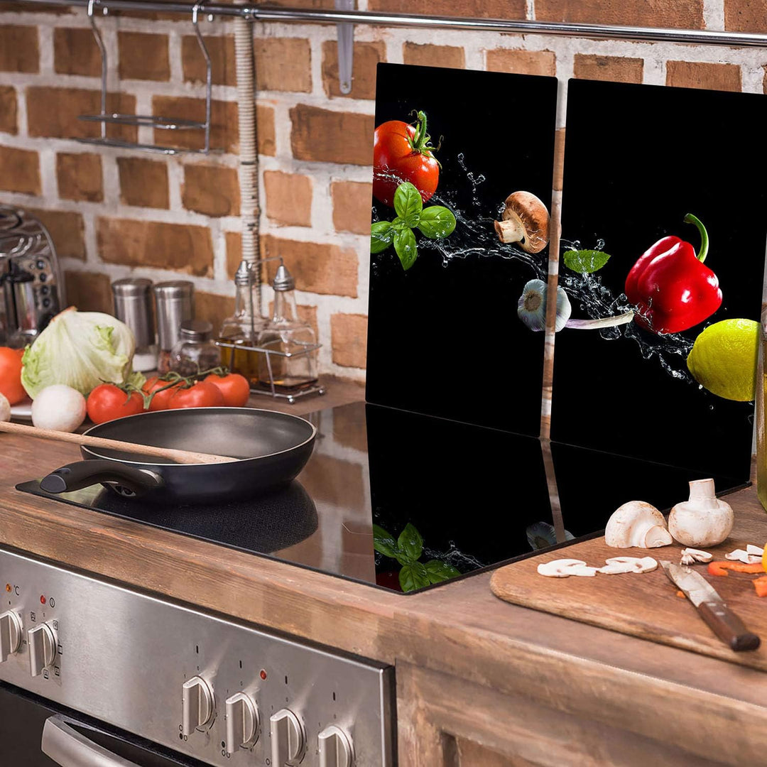 QTA | Herdabdeckplatten Set 2x30x52 cm Ceranfeld Abdeckung Glas Spritzschutz Abdeckplatte Glasplatte