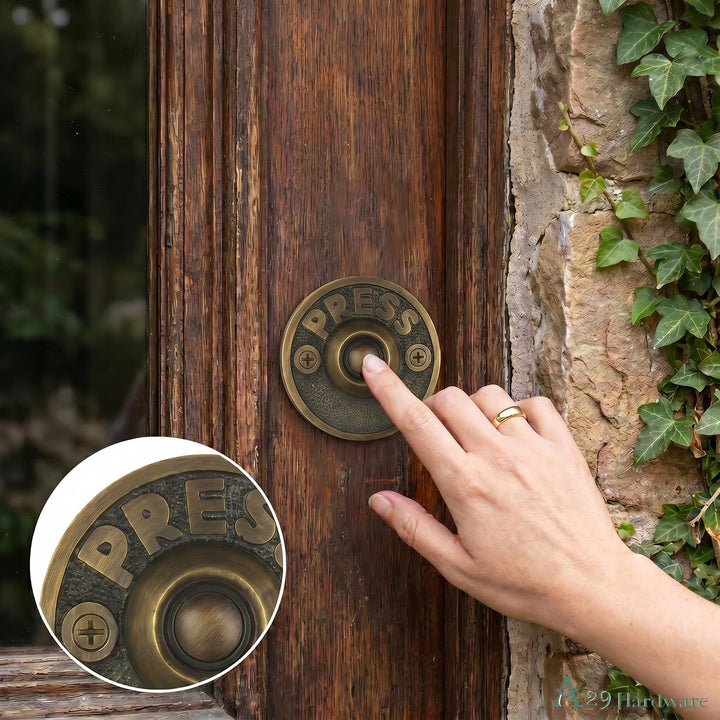A29 Wired Iron Circular Türklingel Chime Push Button in Antik Messing Finish Vintage dekorative Türk
