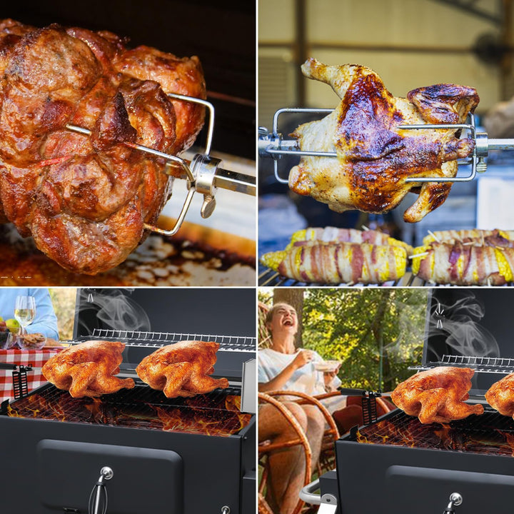 Grillspiess Set, Universal Rotisserie mit 2X Fleischnadeln BBQ Fleischklammer, Griffstück und Edelst