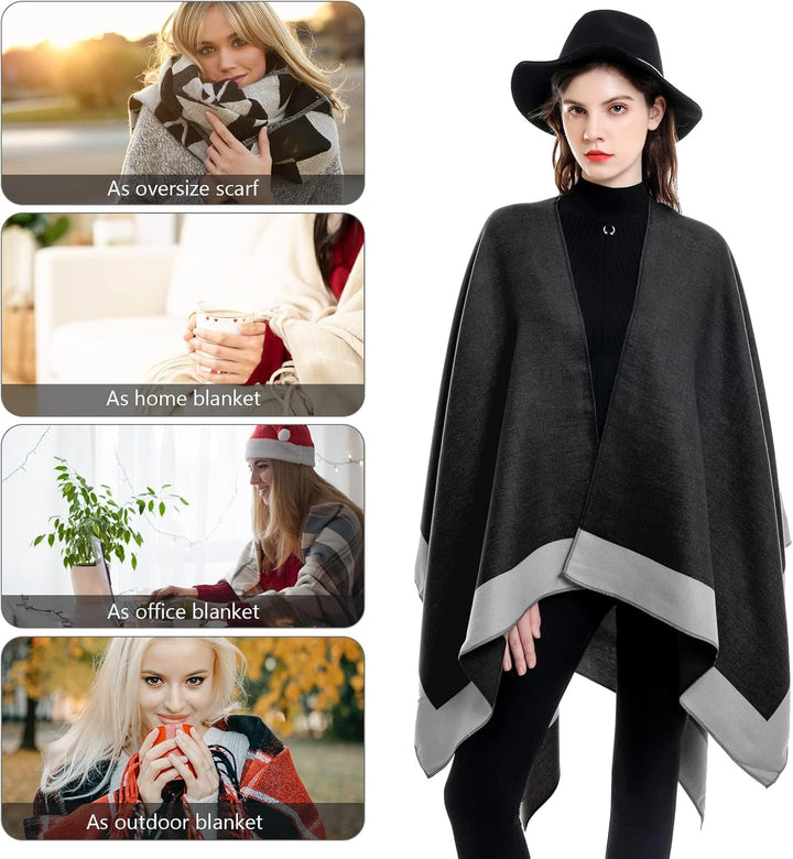 colornival Poncho Damen Winter Warm Elegant Poncho Decke Poncho Cape Strick Poncho Mantel Winter Pon