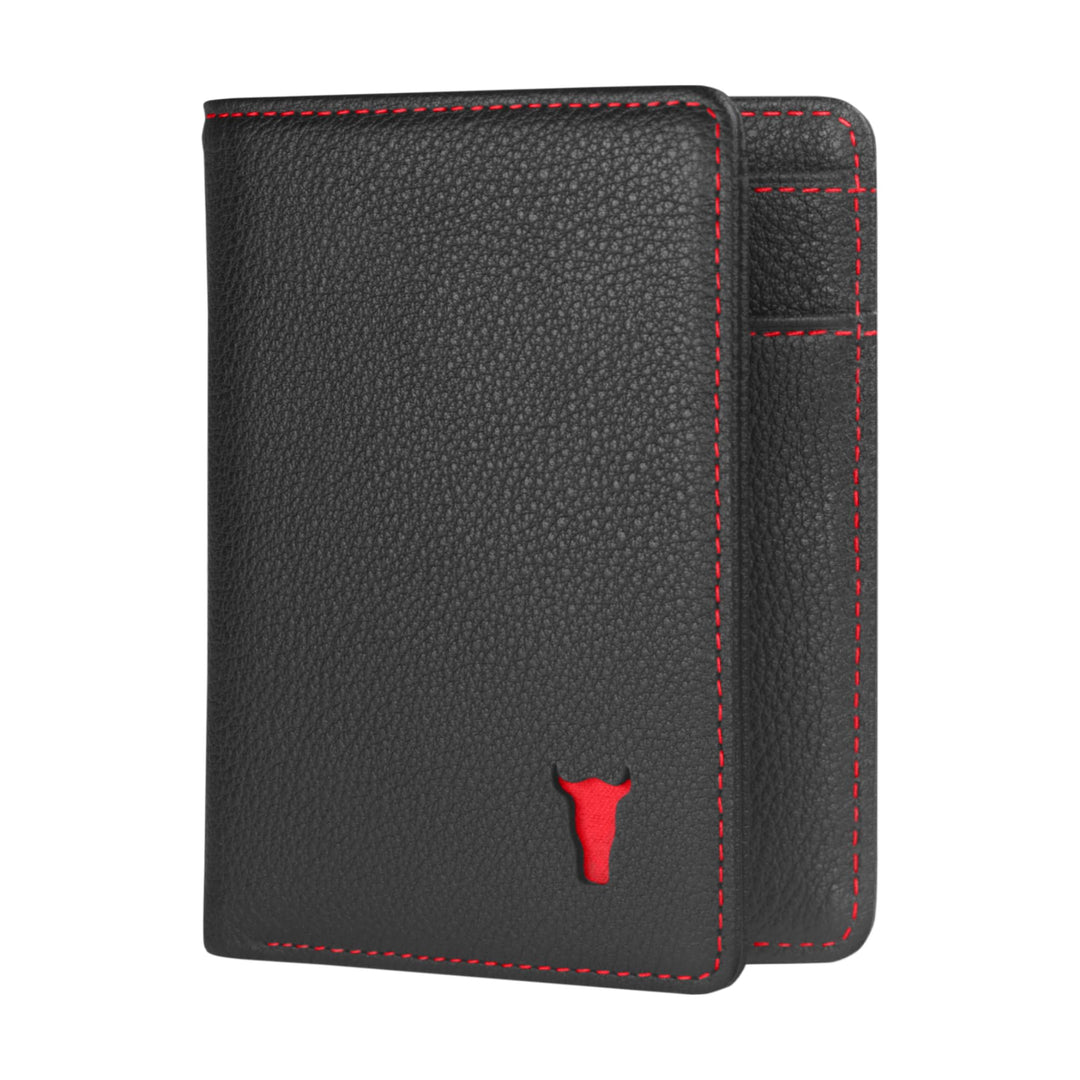TORRO Herren Geldbörse - Premium-Echtleder-Geldbörse mit RFID-Schutz Slim Bi-Fold Schwarz mit Roten
