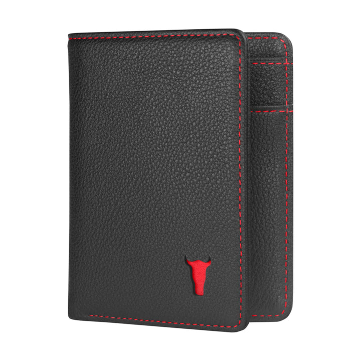 TORRO Herren Geldbörse - Premium-Echtleder-Geldbörse mit RFID-Schutz Slim Bi-Fold Schwarz mit Roten