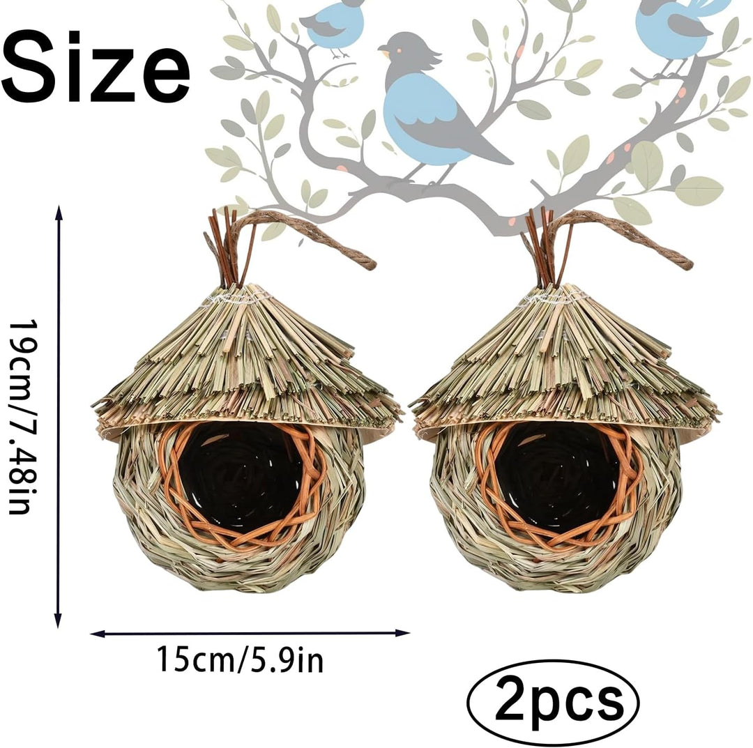 2 Stück Nistkästen, Vogelnest, Handgewebte Vogelhäuser, Vogelhäus zum Aufhängen, Gras Bird Nest für
