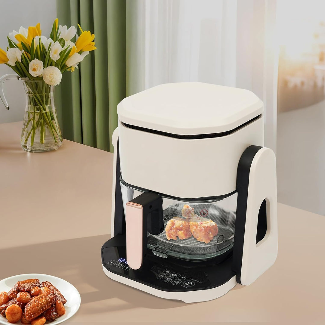 Heissluftfritteuse Glas 4,5L 3in1 mit Grillfunktion LCD-Display 1200W Borosilikatglas Sichtfenster 6