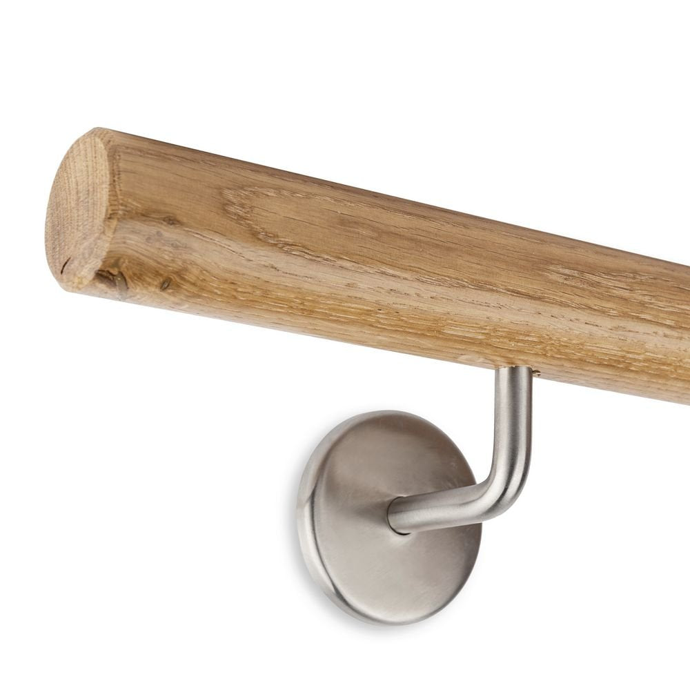 Handlauf Set Holz Eiche rund 45mm inkl. 2 Edelstahlhalter (180 cm) 180 cm + 2 Halter, 180 cm + 2 Hal