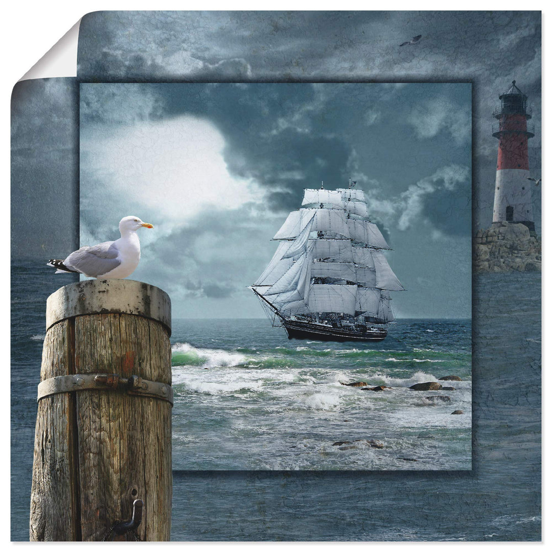 ARTland Poster Kunstdruck Wandposter Bild ohne Rahmen 70x70 cm Meer Küste Maritim Schiff Segelschiff